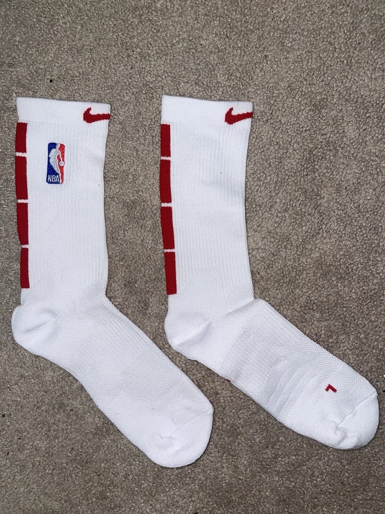 Size Large or 8-12 Mens-Nike Elite Dri-Fit NBA Basketball Crew Socks White/Red