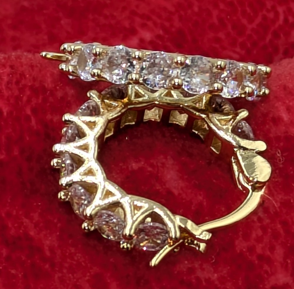 Gold Finish Hoop Earrings with Brilliant CZ Stones in Sterling Silver Plated Lightweight Design