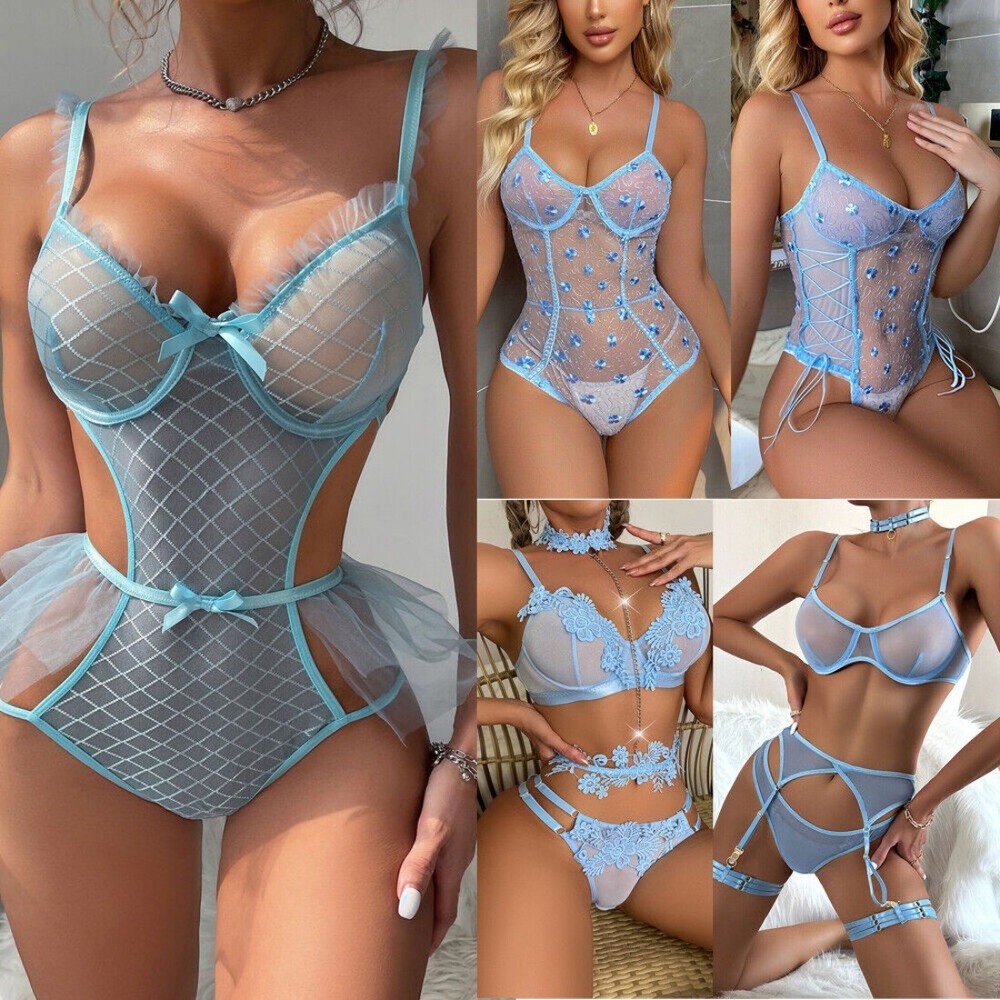 Sexy Lace Babydoll Lingerie Set with Garter & Bodysuit for Women