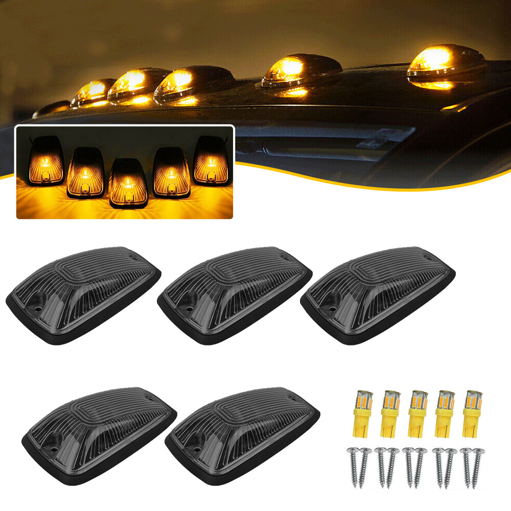 5x Cab Marker Roof Light Smoke + 5050 Amber LED+ Base for GMC/Chevy C3500 C5500