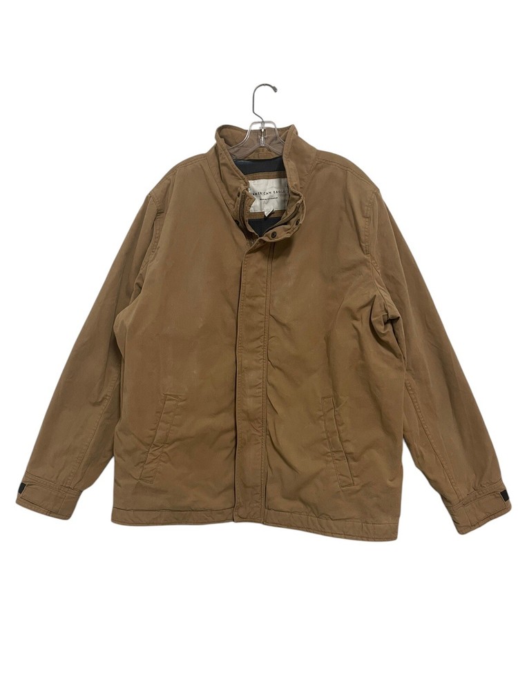 American Eagle Canvas Chore Jacket Mens Brown XL Flannel Lined Work Barn FLAWS