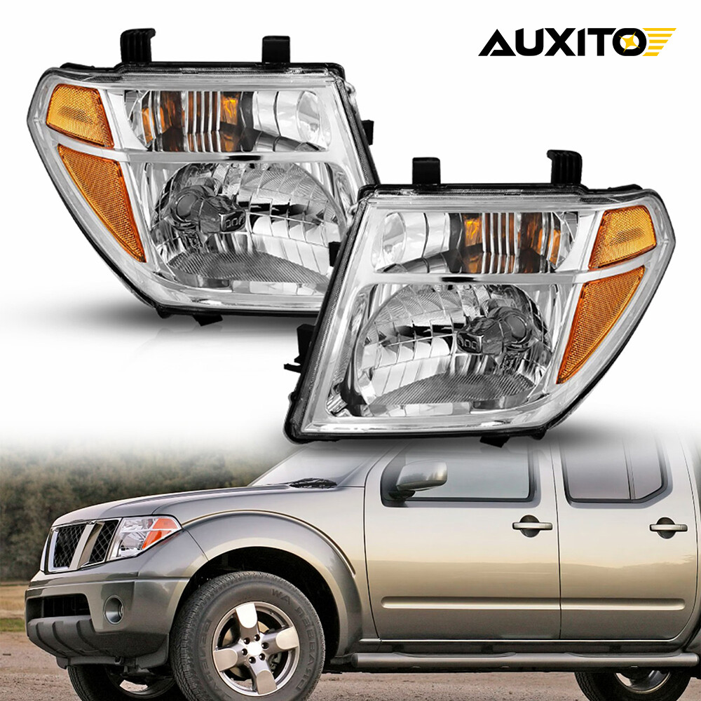 2PC Chrome Housing Headlights For 2005-08 Nissan Frontier Head Lamps Headlam 12V