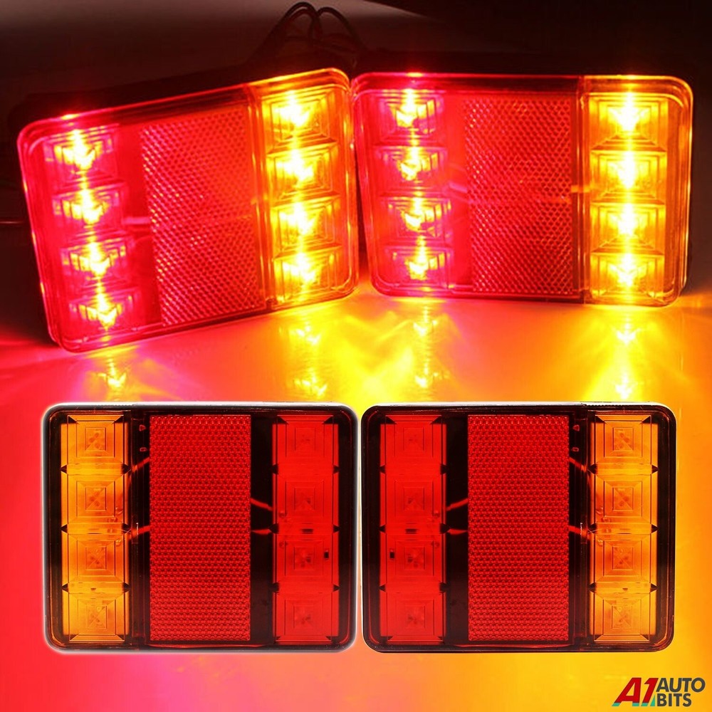 2x Universal Bright 4-Function LED Tail Lights for Trucks & Trailers