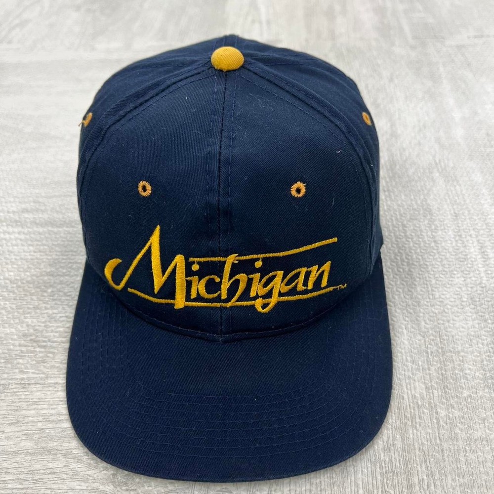 Vintage 90s Michigan Wolverines Snapback Hat Blue Yellow NCAA College Retro