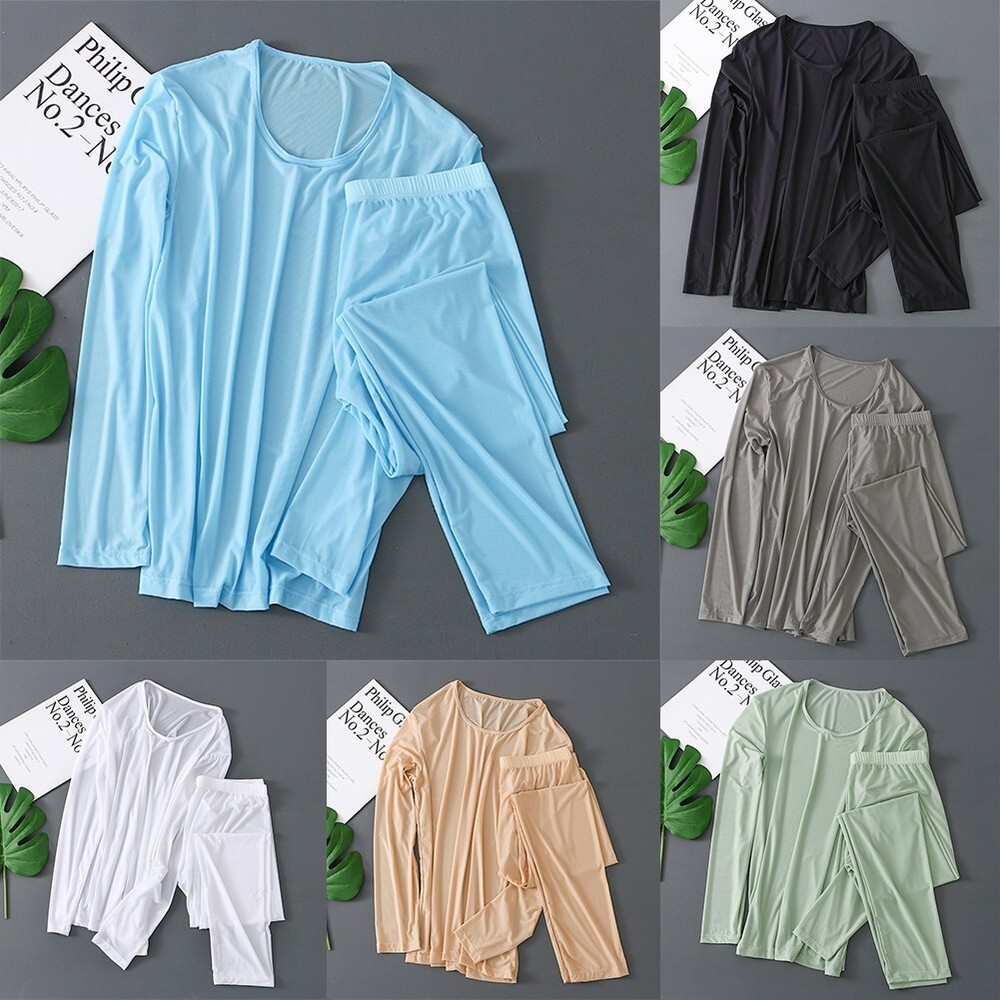 Men's Solid Color Ice Silk Thermal Long Johns  Black/White/Grey/Skin/Blue/Green