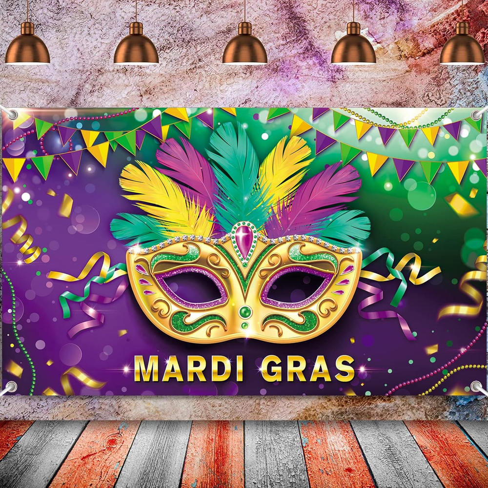 Mardi Gras Party Photography Backdrop, Colorful Mask Carnival Masquerade Birthda