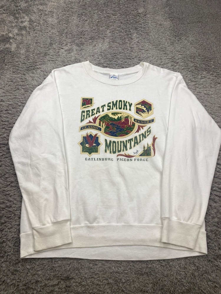 Vtg Great Smoky Mountains Sweatshirt Adult XL White Gatlinburg Pigeon Forge USA