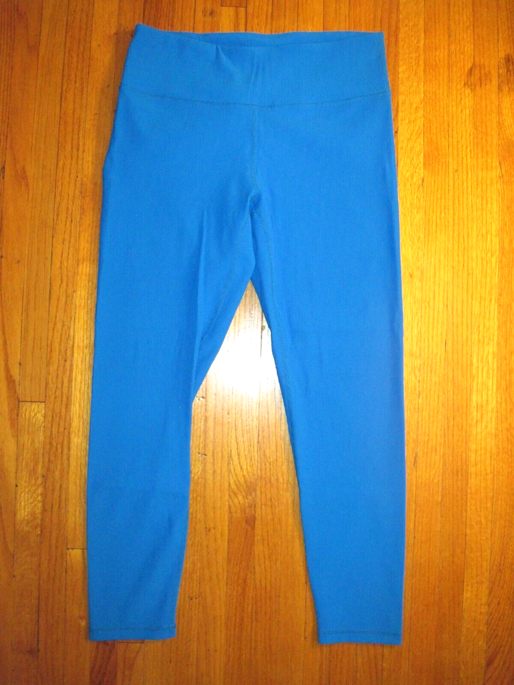 Plus Size Rae Mode Blue Ribbed High Rise 7/8 Yoga Fitness Leggings Size 1XL New
