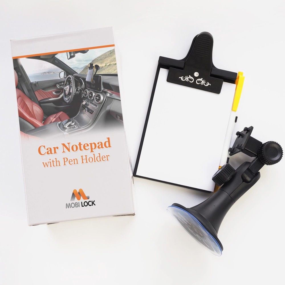 Car Note Pad/Memo Pad/Clip Board with Pen Holder | Universal Suction, Flexible