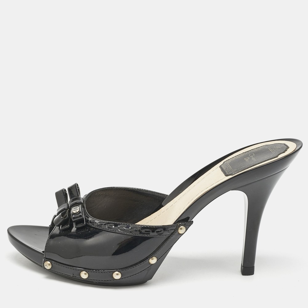 Dior Black Patent Leather Bow Slide Sandals EU 40