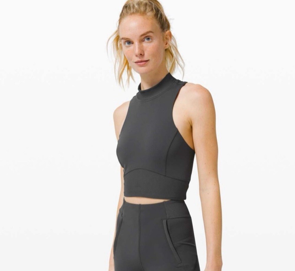 Lululemon Train Free Crop Tank 6 Graphite Grey Mock Neck Stretch