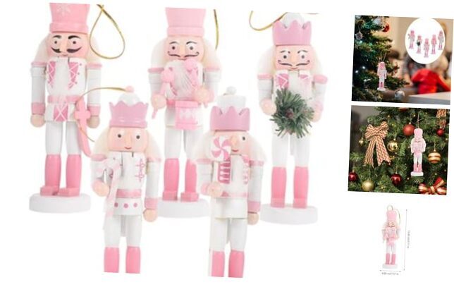 5 Pcs Christmas Nutcracker Ornament Wooden Nutcracker Hanging Decorations 5