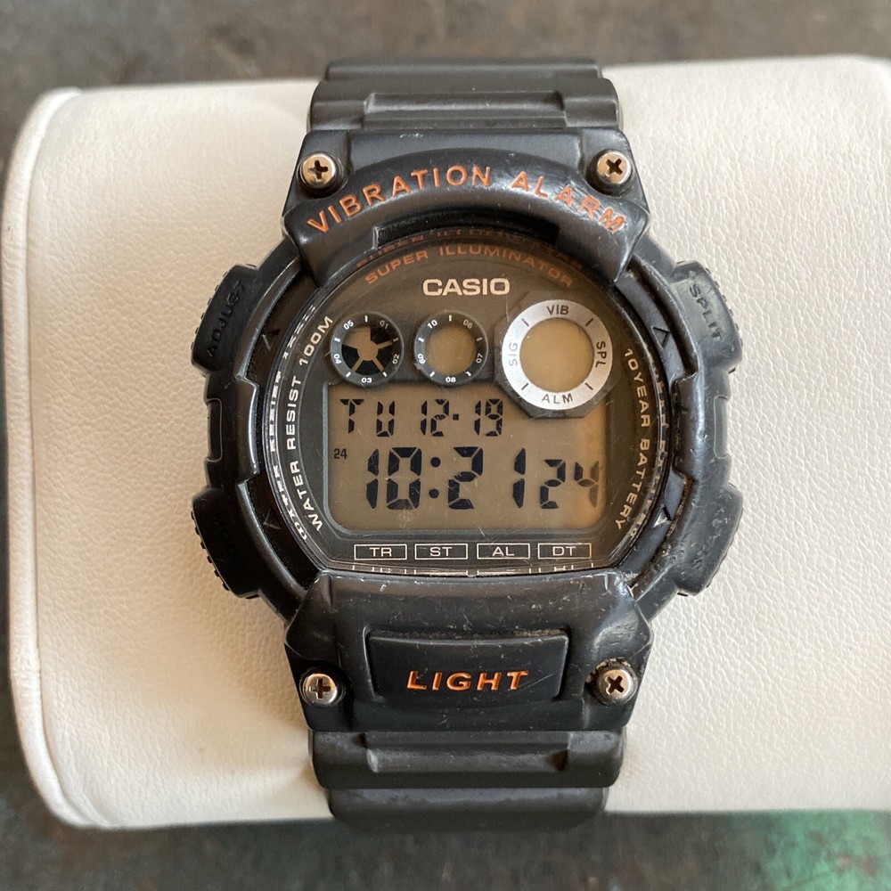 Casio Men's Super Illuminator Black Vibrating Alarm Day Date Watch W735H-3416