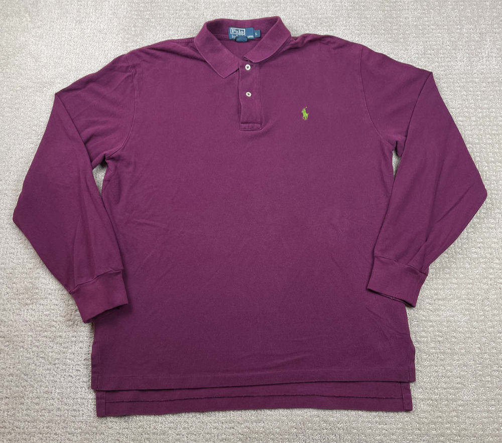Polo Ralph Lauren Polo Shirt Mens Large Purple Long Sleeve Pullover Preppy 90s
