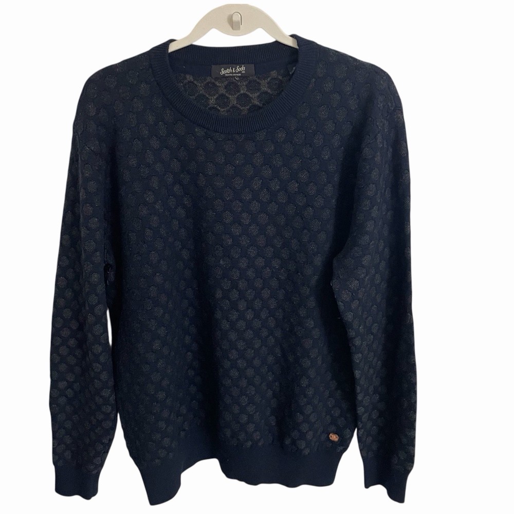 Scotch & Soda Sweater Mens Large Blue Textured Cotton Wool Crewneck Pullover