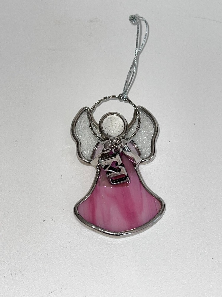 Ganz?? Stained Clear Glass Angel Ornament Pink with I ❤️ U Charm 3