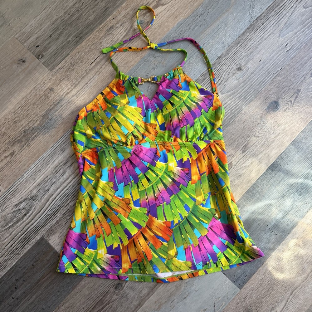 Trina Turk Polynesian Palms Halter Tankini Top Size 14