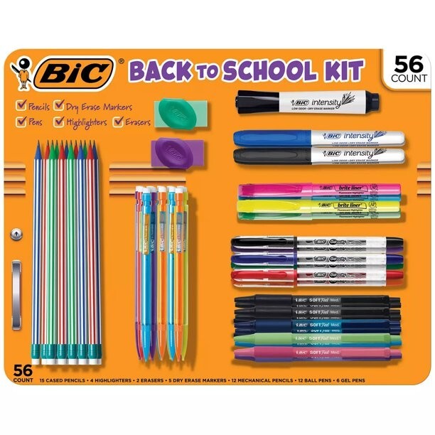 Bic Back to School Kit 56Pc Pencils Pens Dry Erase Markers Highlighters Erasers-image