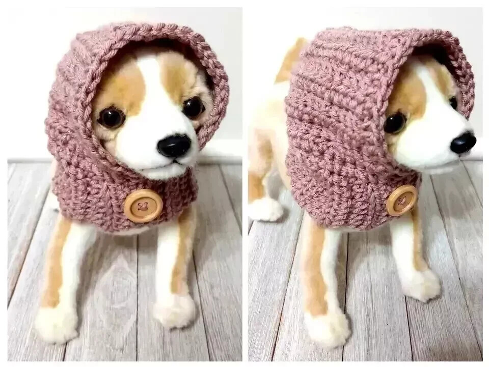 handmadecrochet  pet dog hood hat cat snood xs small breed sparkle rose pink new