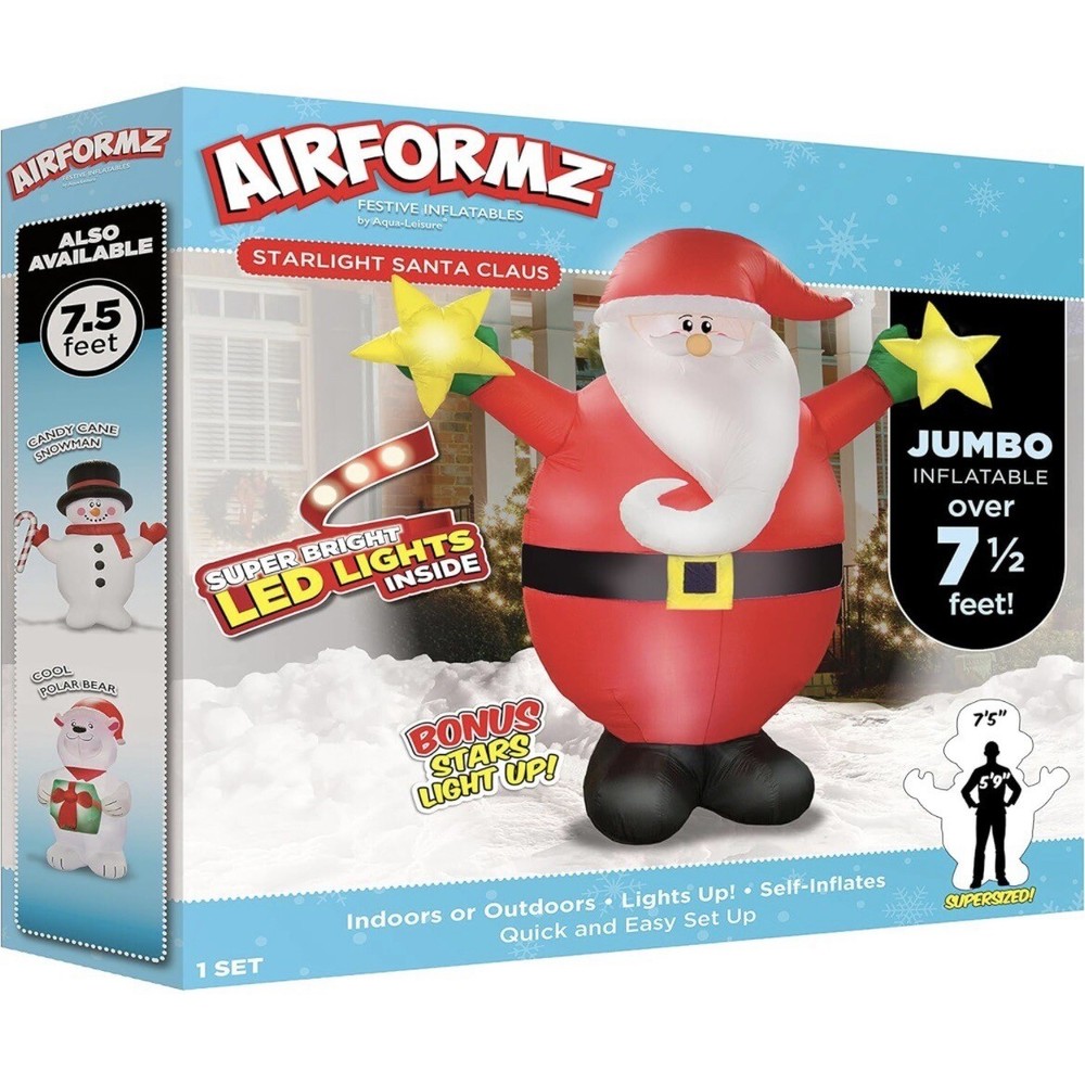 AIRFORMZ 7.5 Ft Santa Clause Stars LED Lights Christmas Inflatable Outdoor Decor