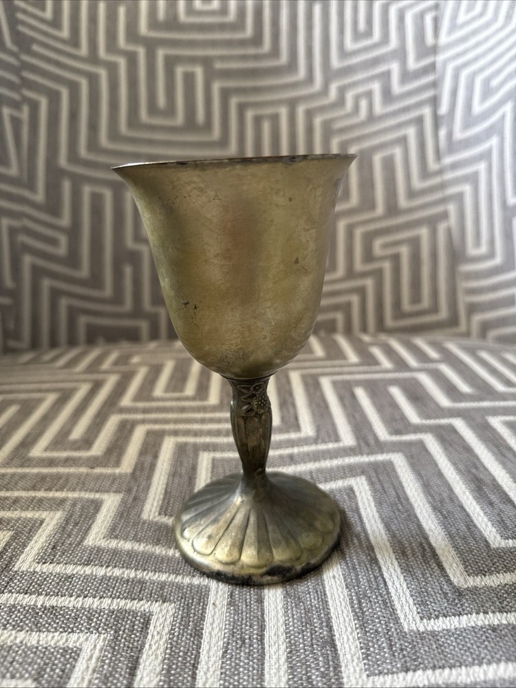 Vintage Set of 2 Brass Goblets Cordial Glasses Made In India 7” Tall