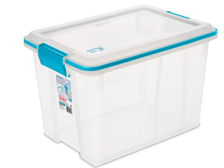 Sterilite 20 Quart Clear Gasket Storage Container with Blue Latches and Clear Lid