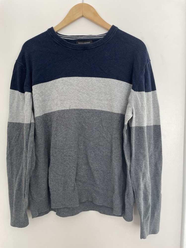 Banana Republic Premium Luxe Yarn Men's Colorblock Cotton Blend Sweater Multi XL