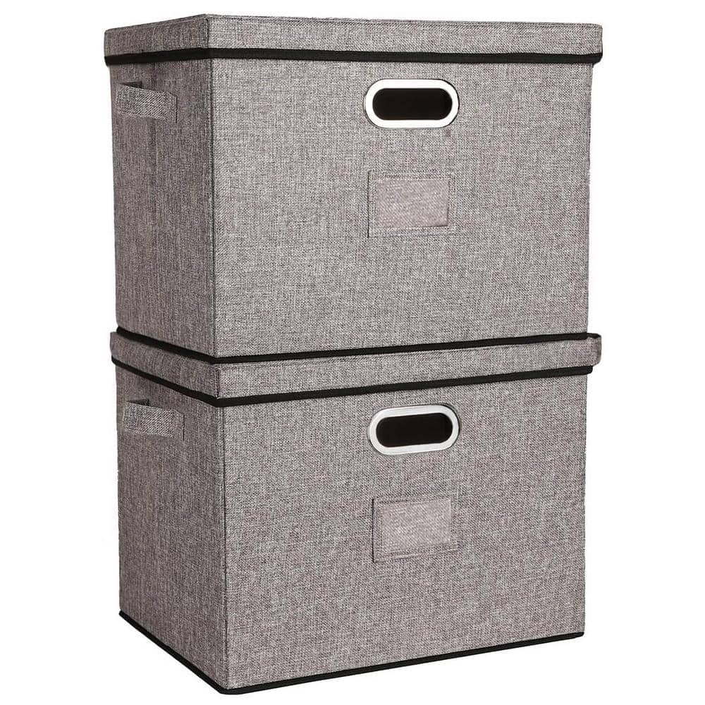 40 Qt Gray Fabric Collapsible Storage Bin with Lid - 2-Pack