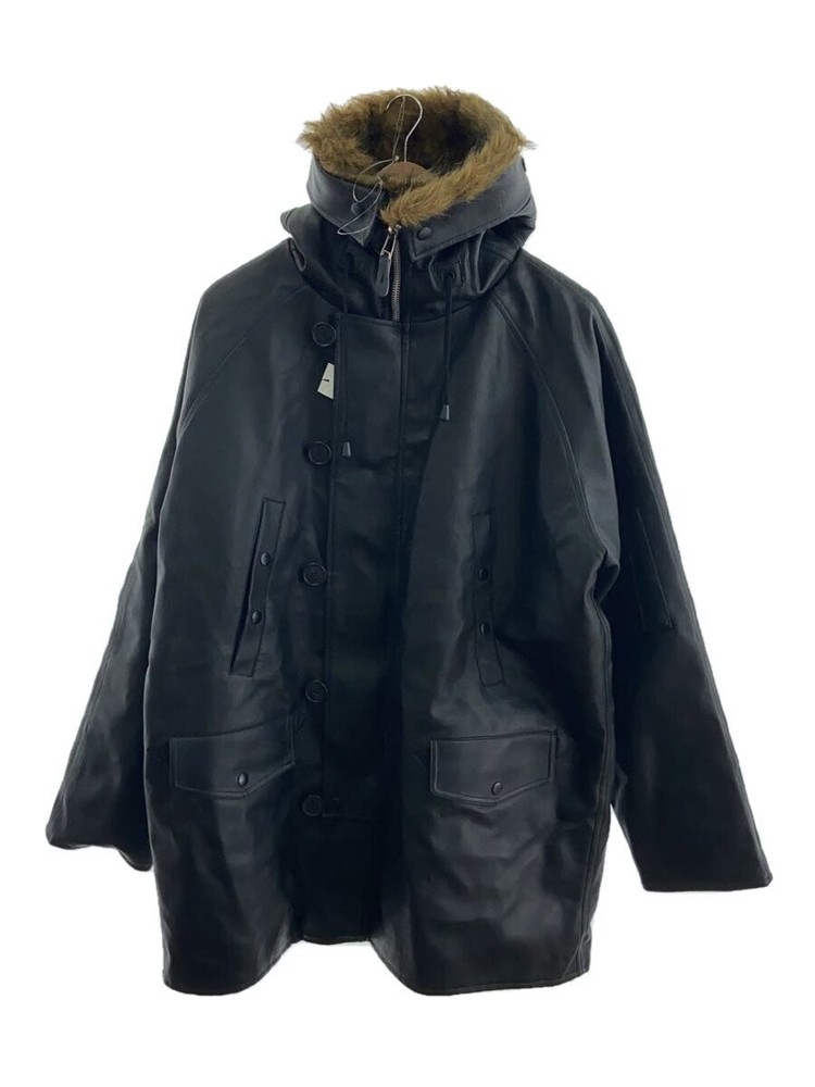 Men's Black Plain Leather Blouson Jacket Size L Garam Style 2246