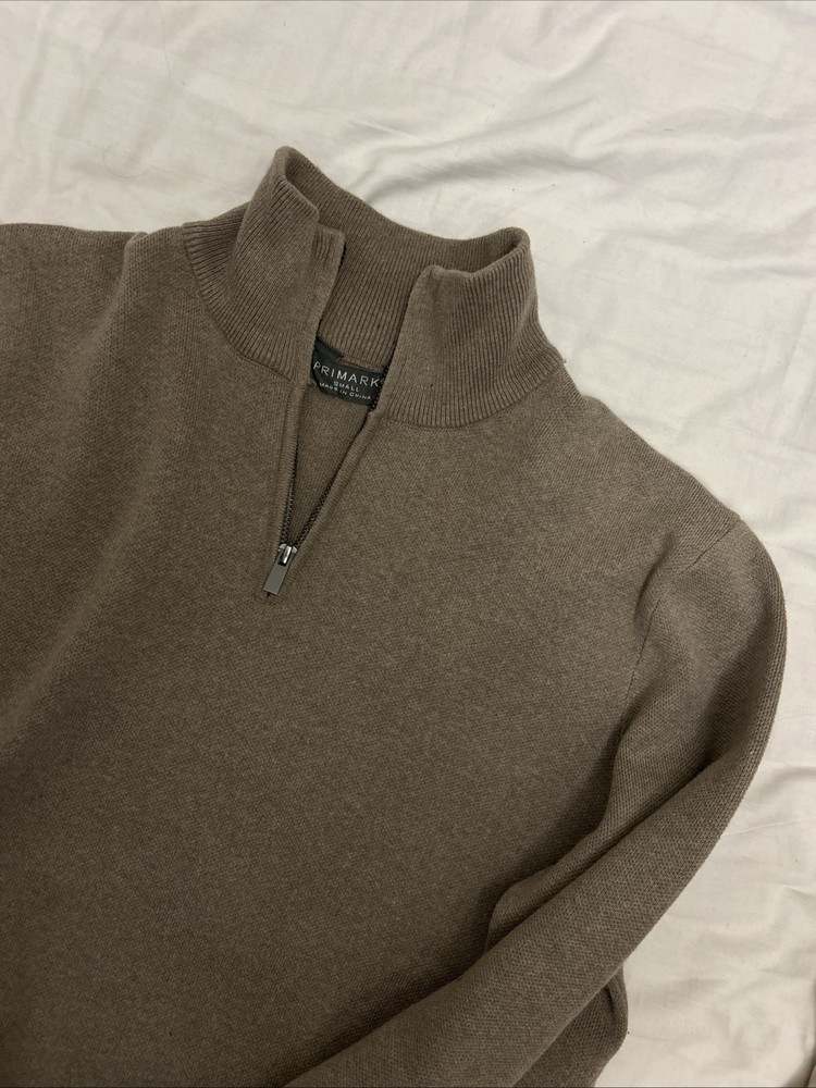Primark cashmere blend half-zip jumper in a brown/taupe color size S