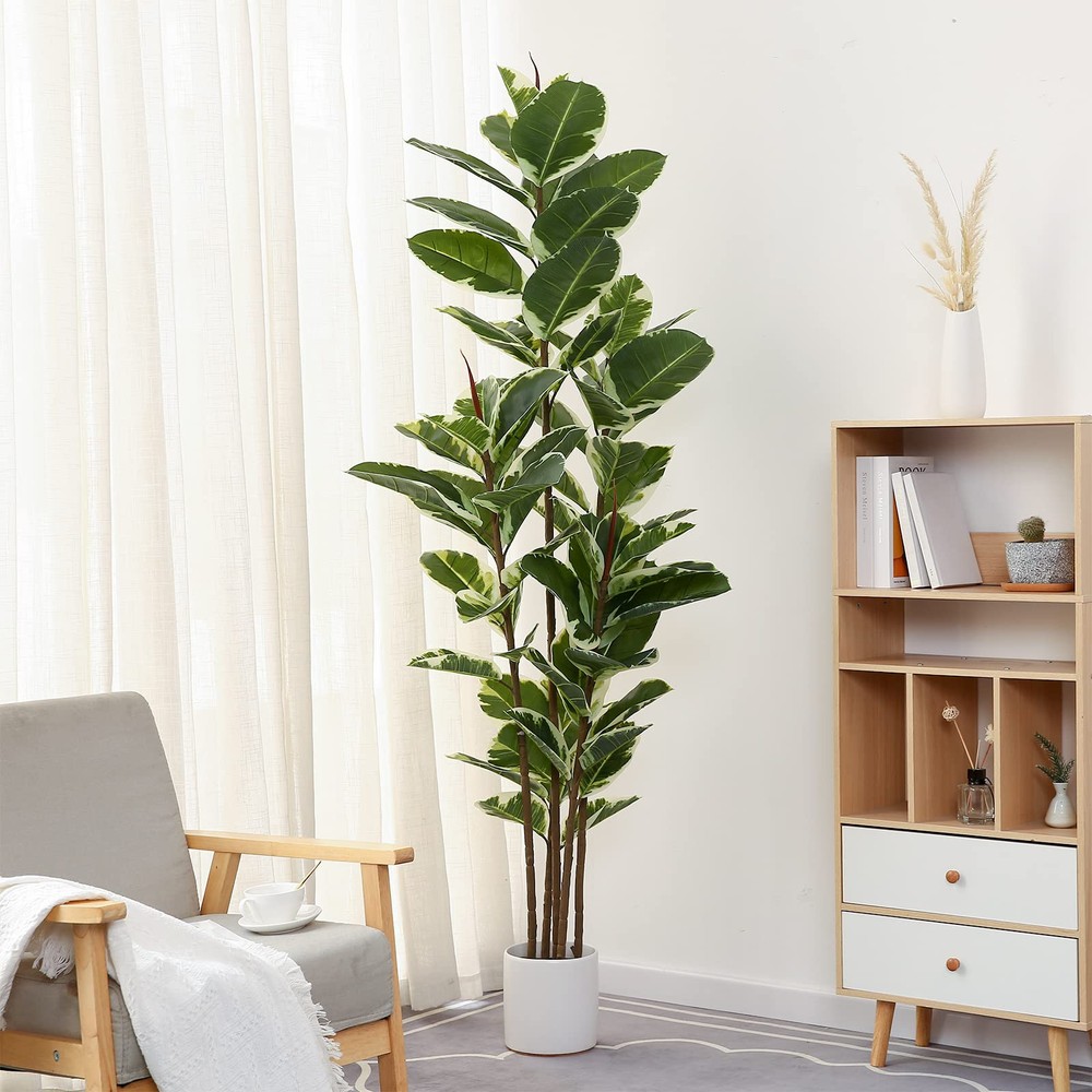 6ft Artificial Rubber Tree Potted Faux Ficus Tropical Indoor Plant