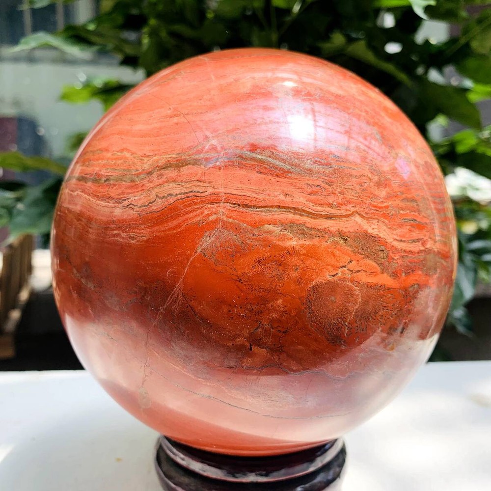 9.79LB   Natural Red Jasper Quartz Sphere Crystal Ball Reiki Healing Decoratio