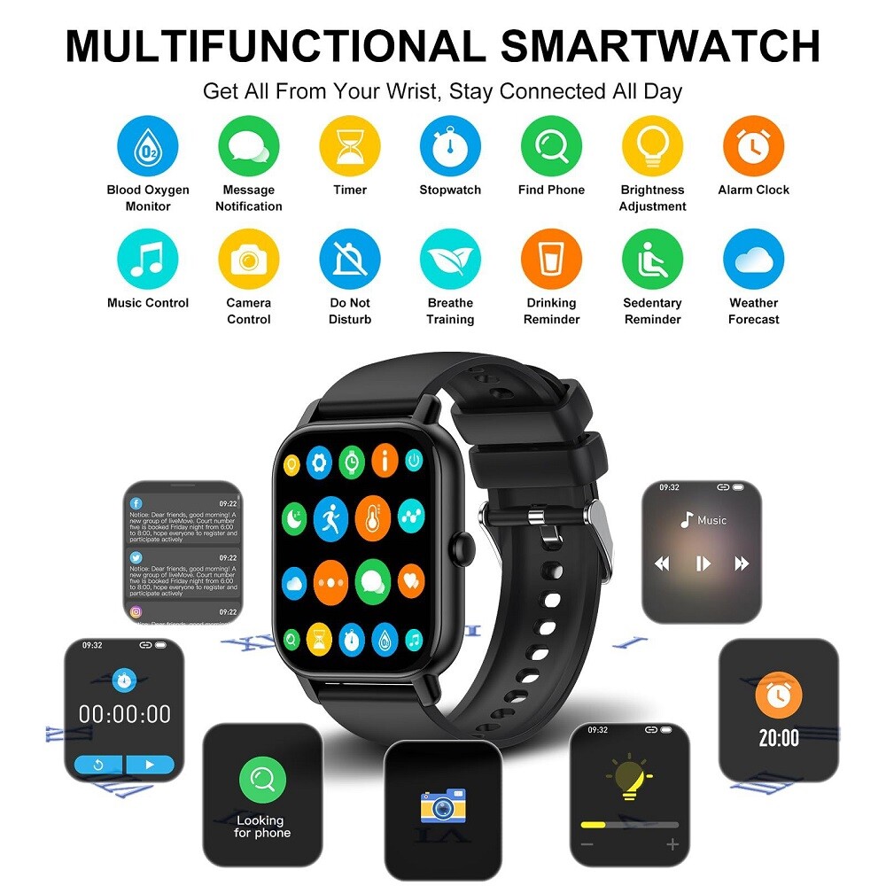 Waterproof Smartwatch for Men & Women Compatible with iPhone & Samsung via Bluetooth