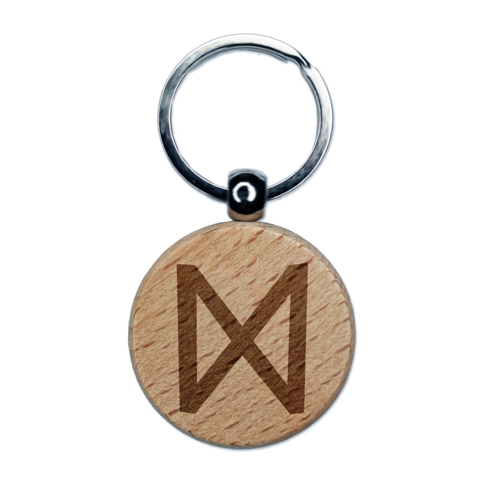 Norse Viking Dwarven Rune D Engraved Wooden Keychain Charm