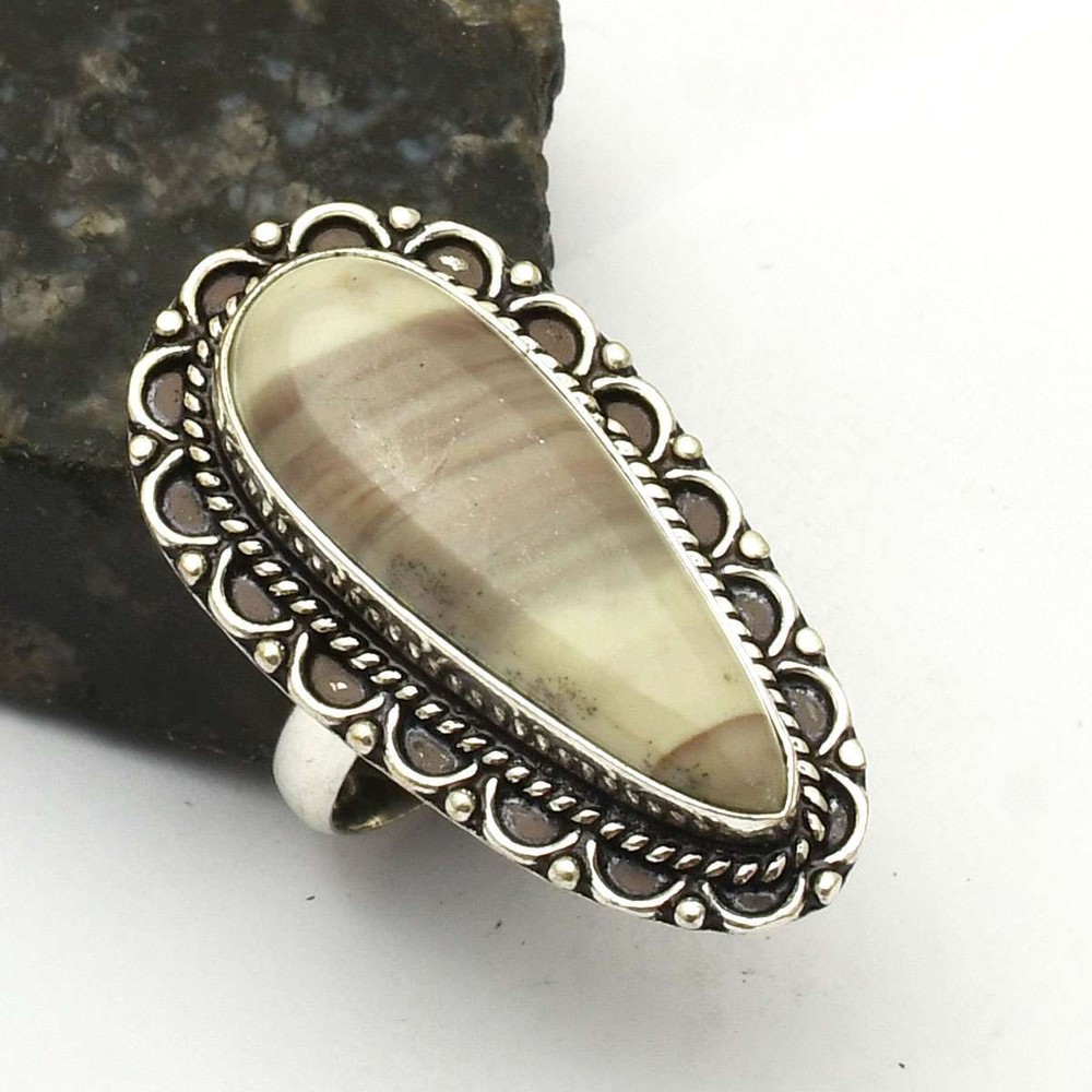 Dendrite Opal Gemstone Ethnic Handmade Ring Jewelry Gift US Size-9.5 AR 74170