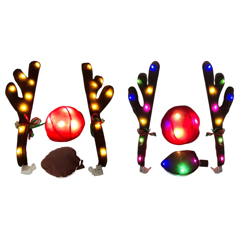 Christmas Car Decoration Reindeer Antlers Nose Kit Luminous Car Reindeer Antlers