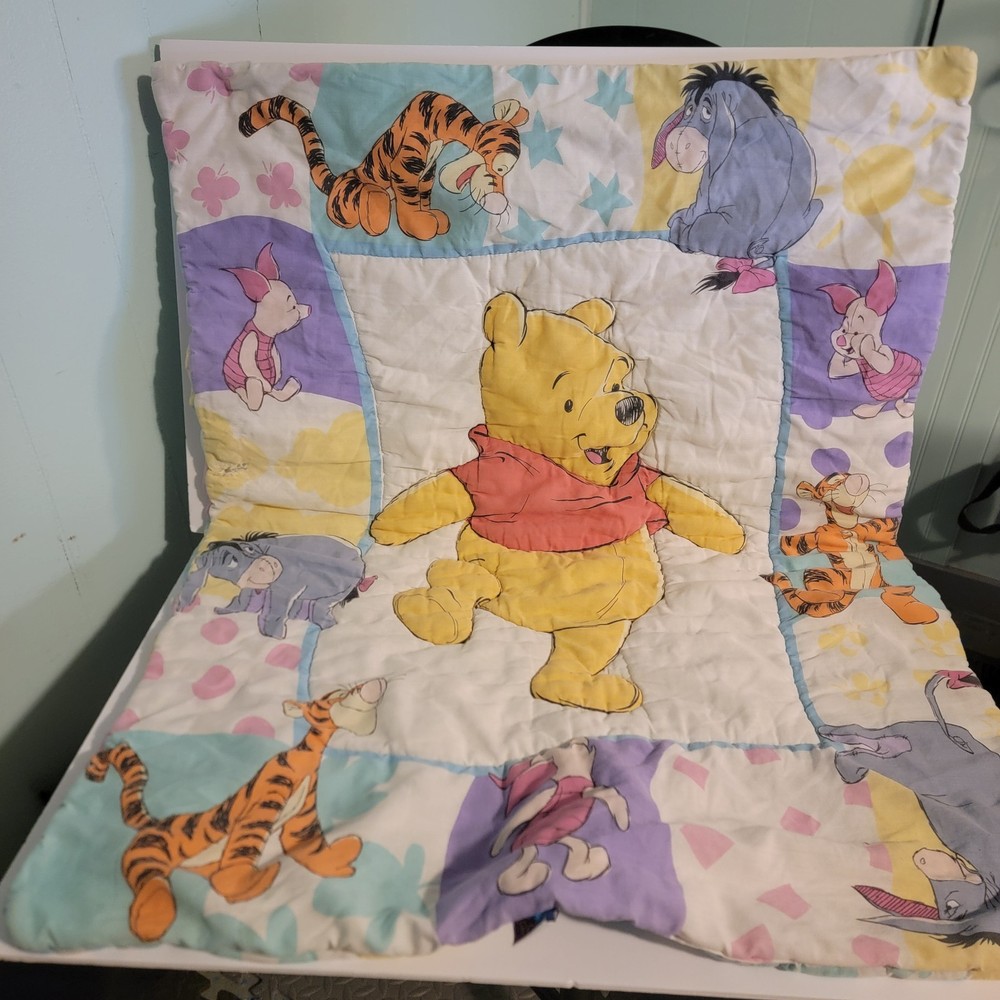 Vintage 1995 Winnie the Pooh Crib Comforter Baby Blanket Eeyore Piglet Tigger