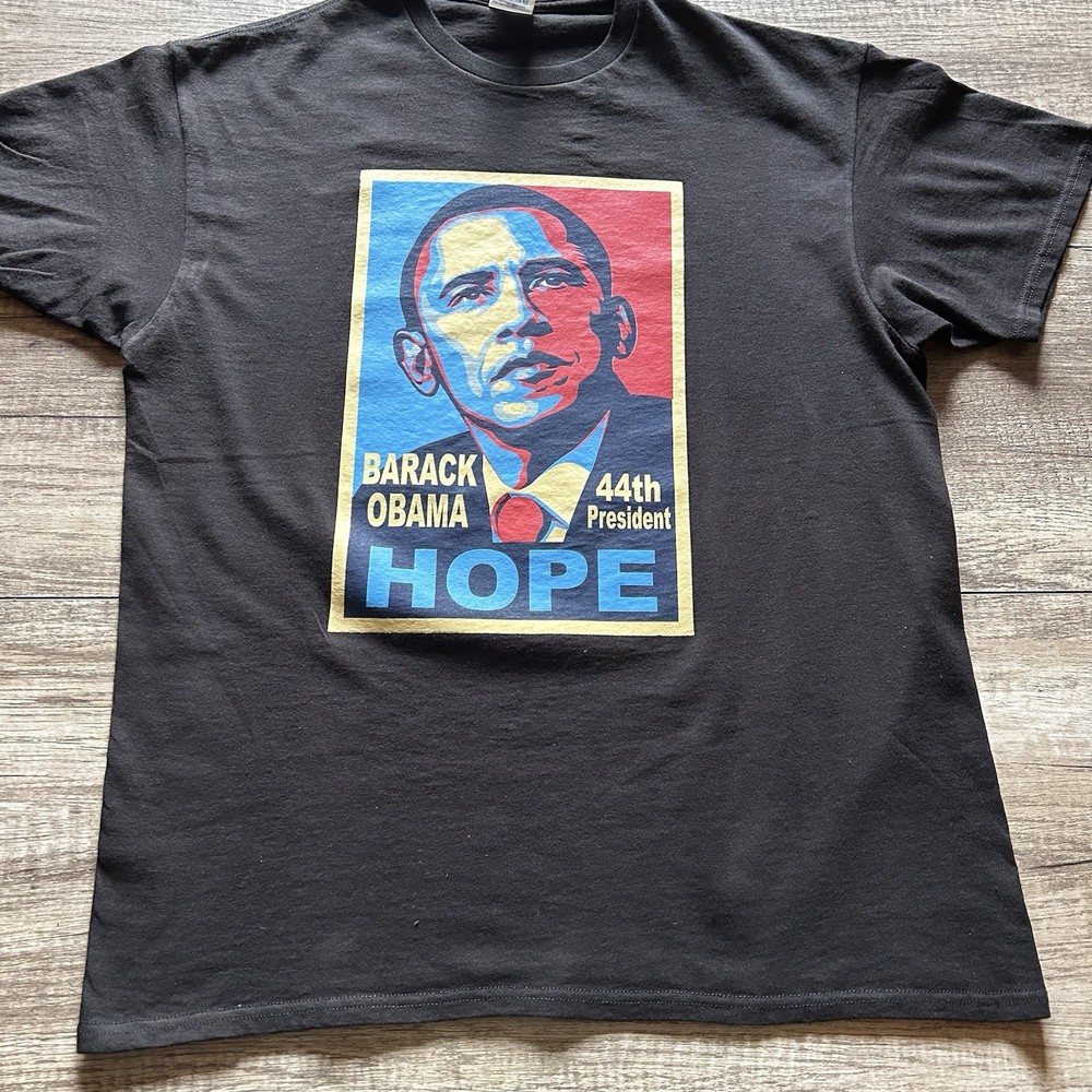 Y2K Barack Obama 44th President 'Hope' Black T-Shirt Sz L