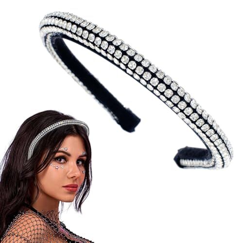 Rhinestone Headband for Women Glitter Hairband Silver Jeweled Sparkly Balck