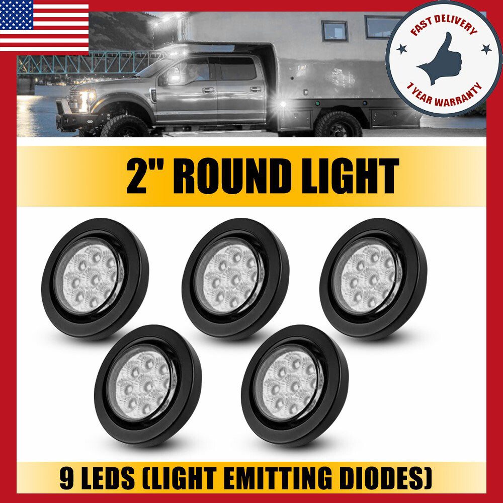 2-inch DOT White/Red Round 9LED Trailer Marker Lights with Grommet for Trucks and Buses