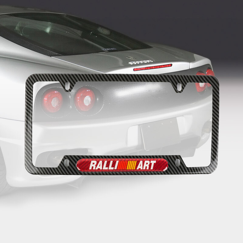 Ralliart Carbon Fiber Stainless Steel License Plate Frame with Red Carbon Emblem