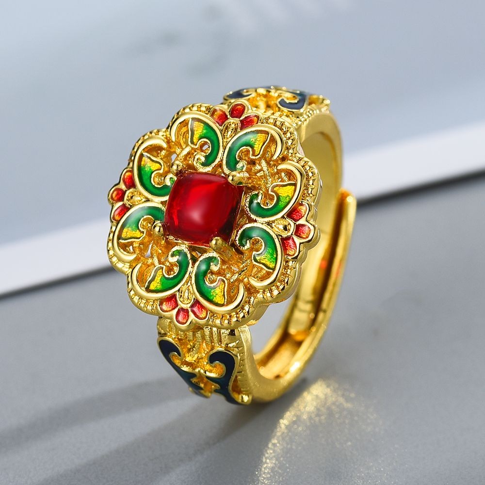 Vintage Enamel Filigree Adjustable Ring Ethnic Palace Style Jewelry