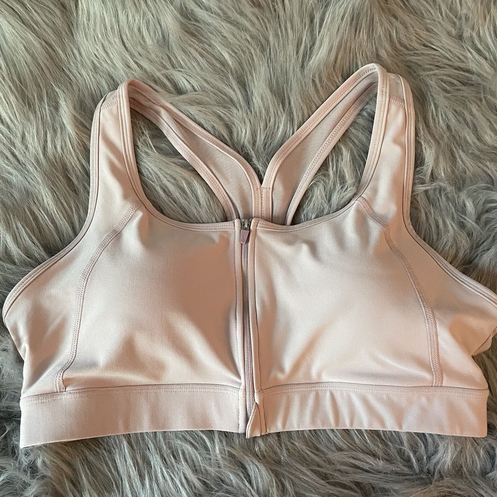 JOCKEY Sz XL Pink Zipper Front Sports Bra