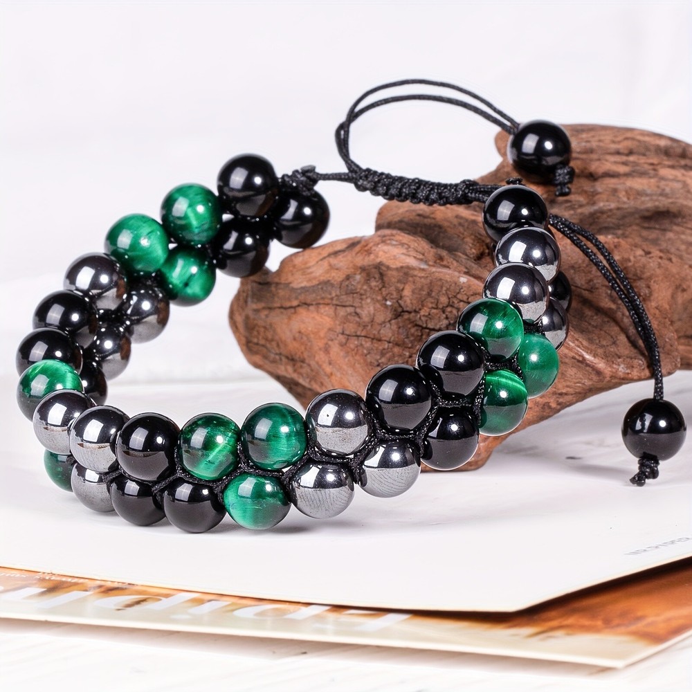 8mm Natural Green Tiger Eye Bracelets For Men Women Triple Protection Bracelets
