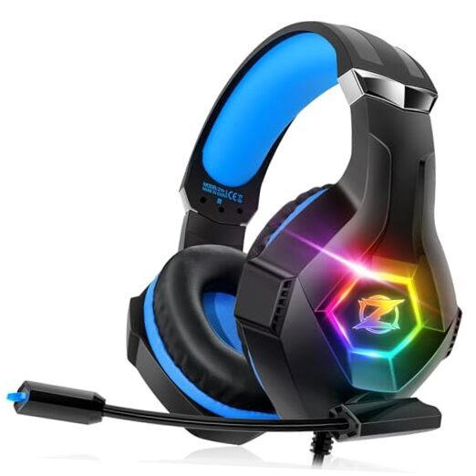 decoche Gaming Headset for PS4 PS5 PC,PS4 Headset with Microphone 3D Blue