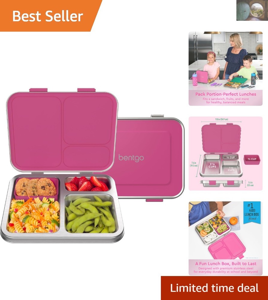 Fuchsia Kids Lunch Box with 3 Compartments & Airtight Seal for Freshness