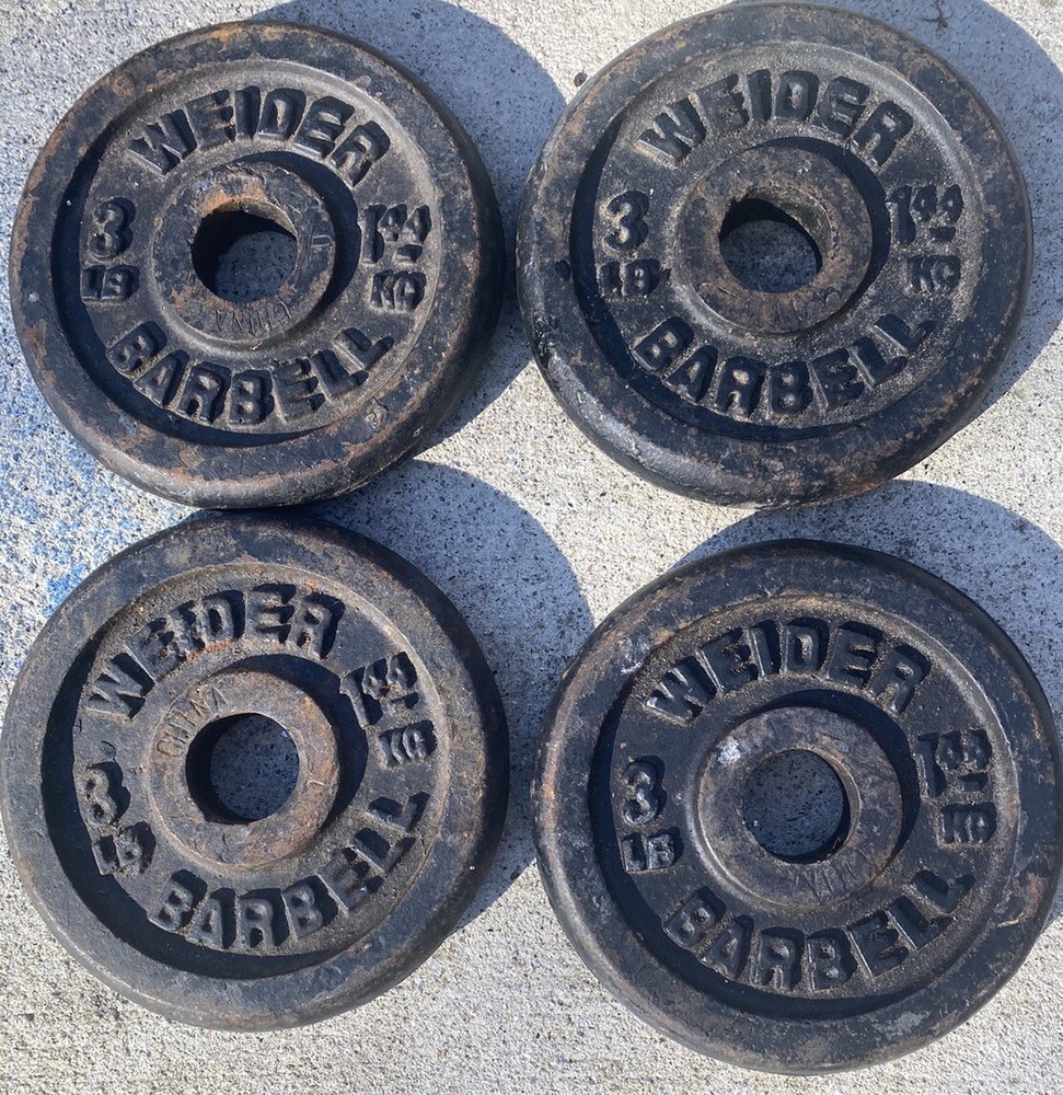Vintage Weider 1” Hole  (4) 3 Pound Barbell Plates