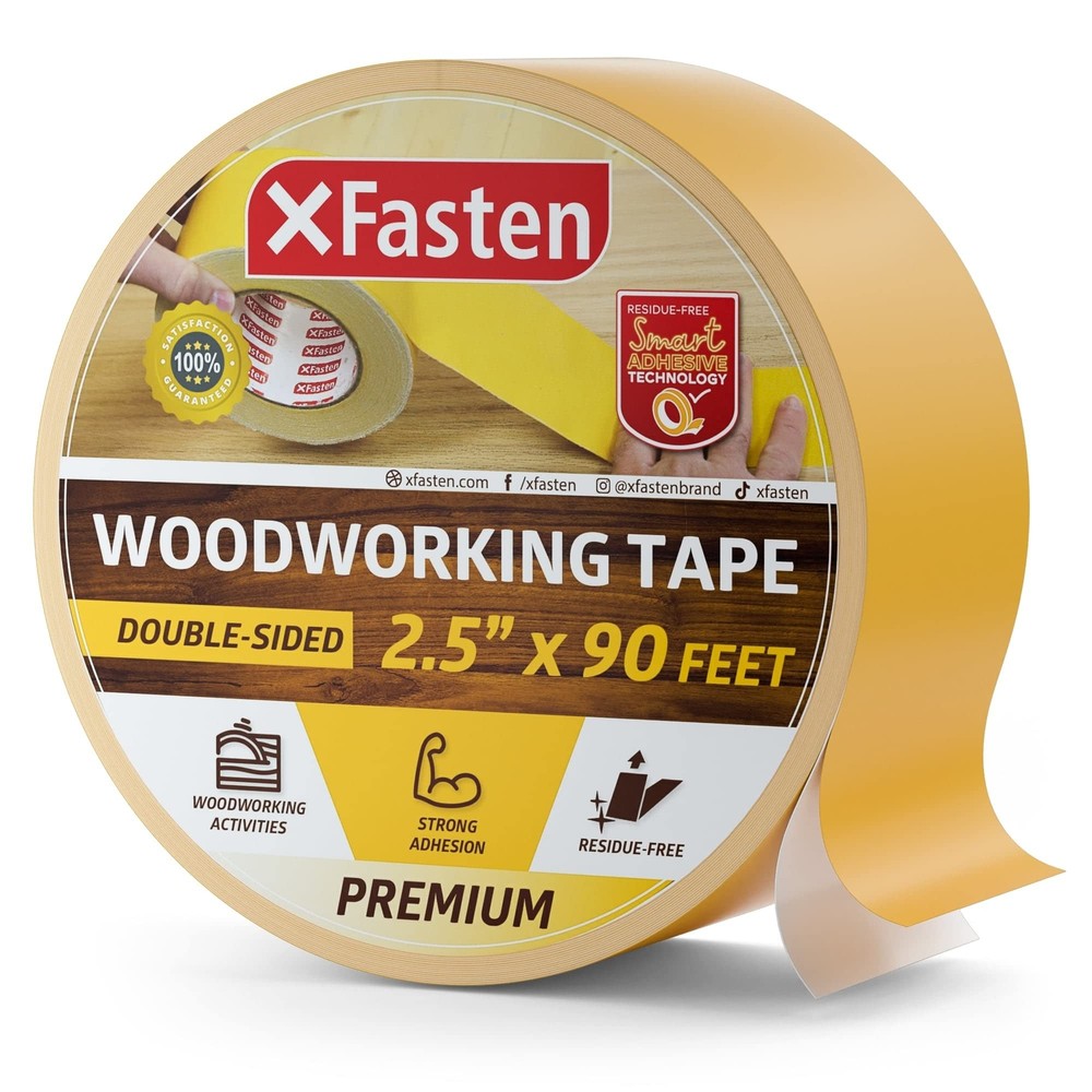 XFasten Double Sided Woodworking Tape w/Yellow Backing 2.5 Inches x 30 Yards