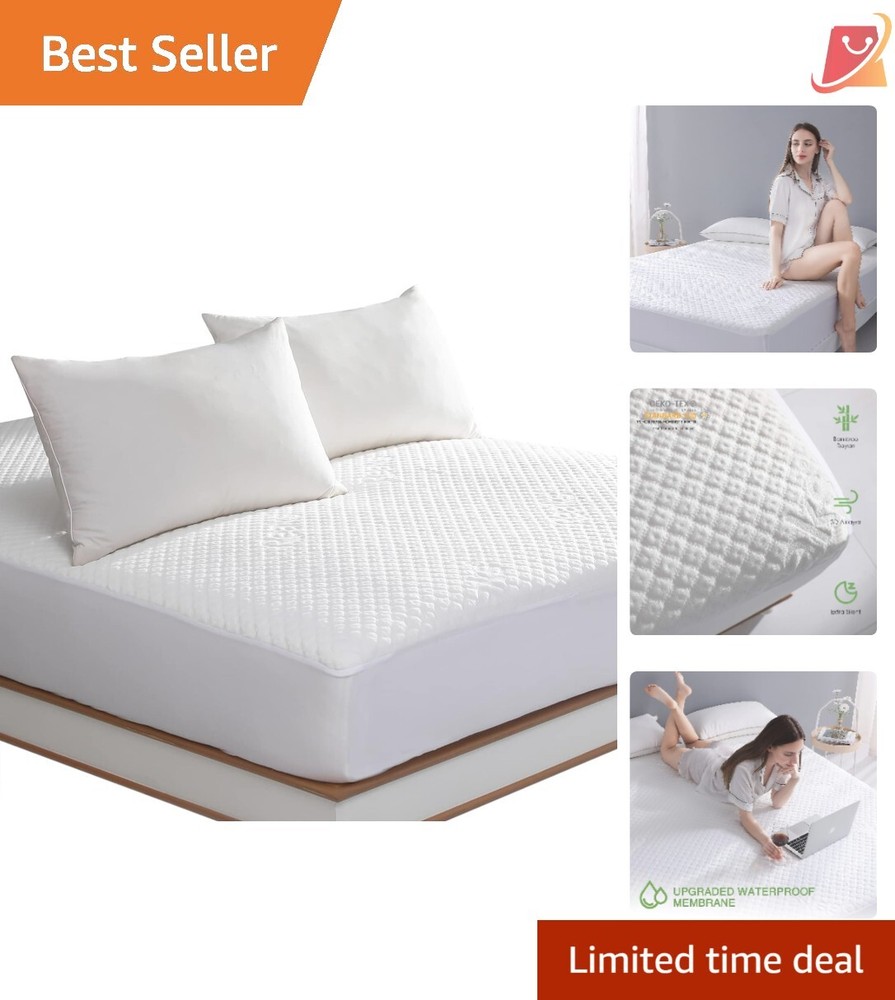 Full Size Waterproof Bamboo Rayon Mattress Protector Fitted Pad for Adults-image