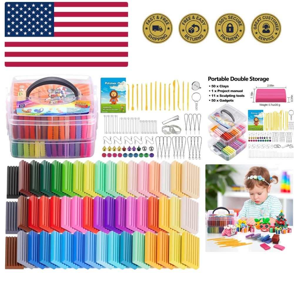 Polymer Clay Starter kit, Oven Bake Modeling Clay with Sculpting Tools, 50 Co...